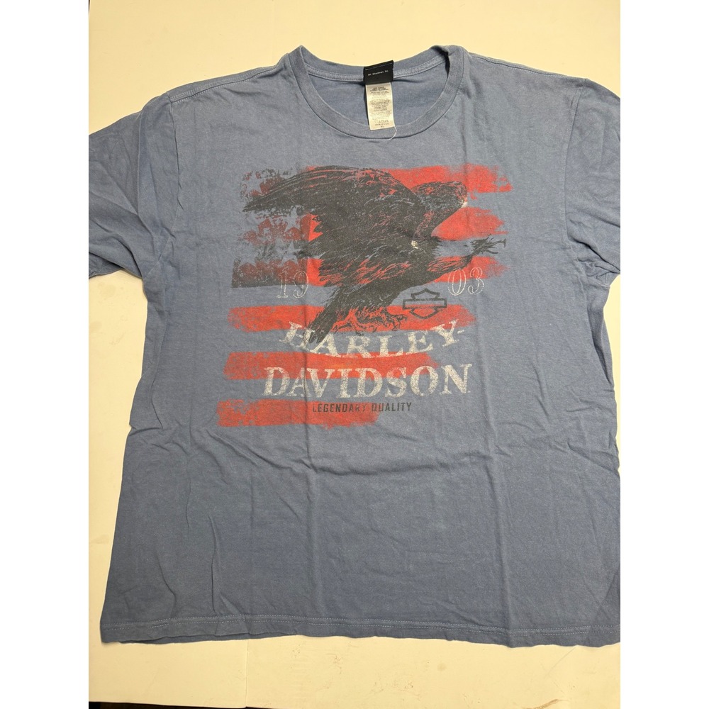 Harley Davidson Fort Wayne Indiana Eagle Graphic T-Shirt Mens XL Blue USA Made